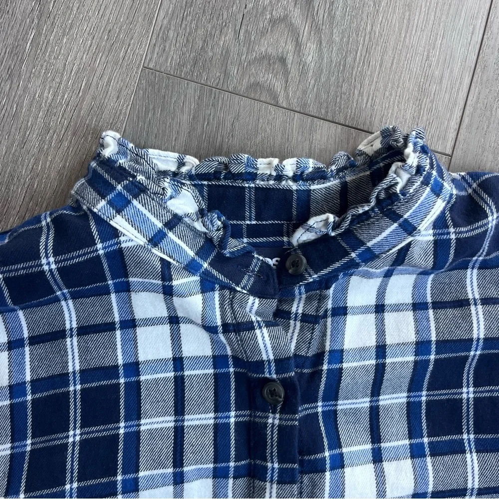 Lands End Plaid Flannel Shirt Womens Large 14-16 Blue White Collared Button Up - Picture 2 of 9